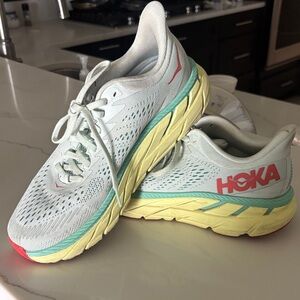 Hoka Women's Athletic Shoes - White, Yellow, and Teal